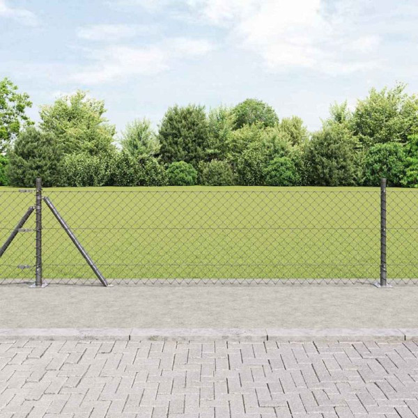 vidaXL Kettengliedzaun mit Pfosten Grau 0,6 x 25 m Stahl, 3351271