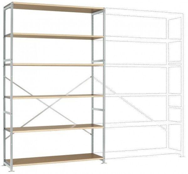 Manuflex Großfach-Steckregal Grundregal mit 6 Holzverbundböden, HxBxT = 2500 x 1530 x 400 mm, lichtgrau, RP1341.7035