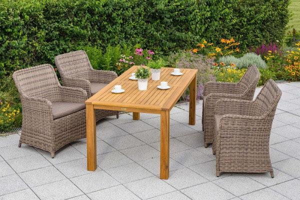 Merxx Riviera Set 9-teilig, 4 Riviera Sessel inkl. Sitzkissen, 1 Tisch 185 x 90 cm, Akazienholz, naturgrau, 50479-253