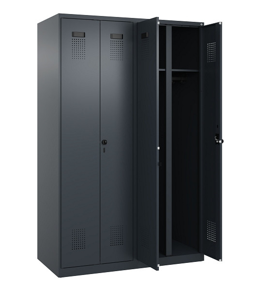 C+P Schwarz-Weiß-Spind Evolo PLUS, 4 Abteile, 1850x1200x500mm, 7016/7016, Drehriegel, 049002-40 S10016