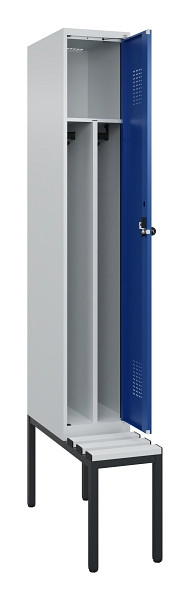 C+P Spind Evolo PLUS, 1 Abteile, 2120x300x815mm, 7035/5010, Haken 4, Drehriegel, Sitzfläche Kunststoff, Sitzbank, 0490507-10F S10061