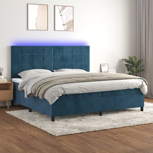 vidaXL Boxspringbett mit Matratze & LED Dunkelblau 200x200 cm Samt, 3136147