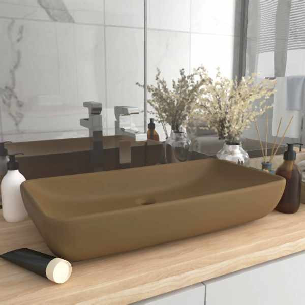 vidaXL Luxus-Waschbecken Rechteckig Matt Creme 71x38 cm Keramik, 146963