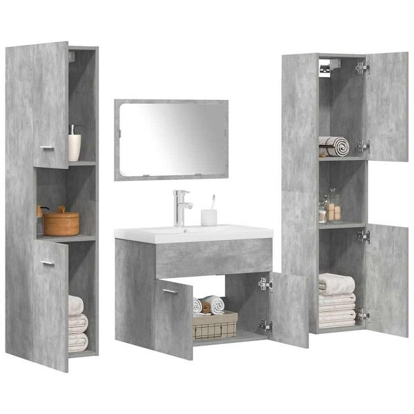 vidaXL 5-tlg. Badmöbel-Set Betongrau Holzwerkstoff, 3324905