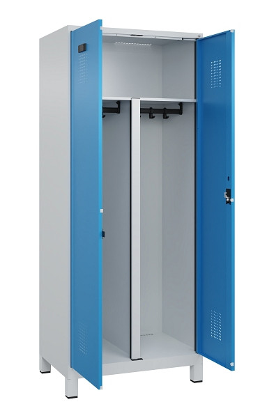 C+P PSA Schwarz-Weiß-Spind Evolo PLUS, mit Füßen, 2 Abteile, 1950x800x500mm, 70, Frontfarbe RAL 5012 Lichtblau, Zylinderschloss, 049012-22P S10034
