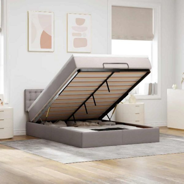 vidaXL Ottoman-Bett mit Matratze Taupe 140x190 cm Stoff, 3311626