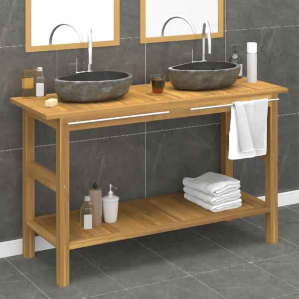 vidaXL Waschtisch mit Flussstein-Waschbecken Massivholz Teak, 3096583