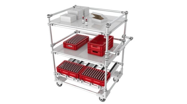 TRILOGIQ 3-stöckiger Regal-Trolley mit Vorlauf-Ebene, 49A-13