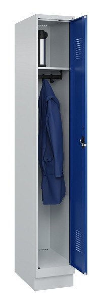 C+P Spind Evolo PLUS, mit Sockel, 1 Abteil, 1950x300x500mm, 7035/5010, Verschluss Zylinderschloss, Ablageböden 1, 049020-10 S10033