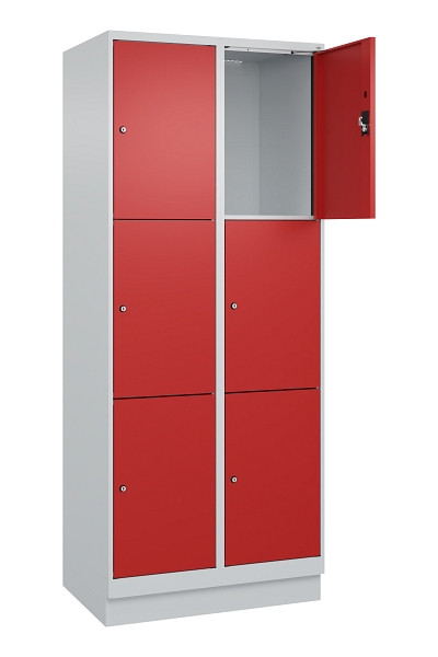 C+P Schließfachschrank Evolo PLUS, mit Sockel, 6 Fächer, 1950x800x500mm, 7035/30, Frontfarbe RAL 3000 feuerrot, 049020-223 S10003