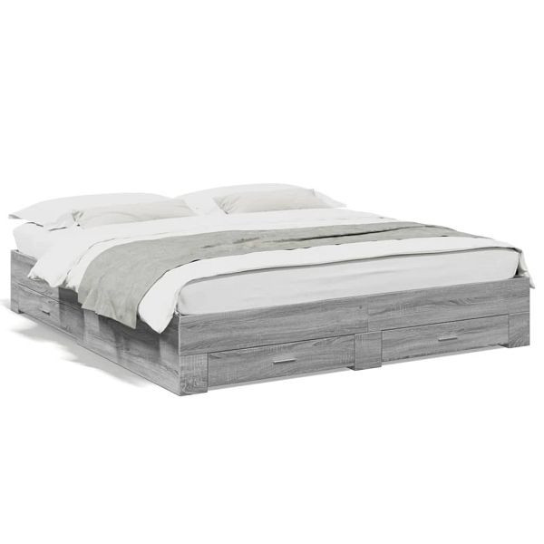 vidaXL Bettgestell mit Schubladen Grau Sonoma 200x200cm Holzwerkstoff, 3280361