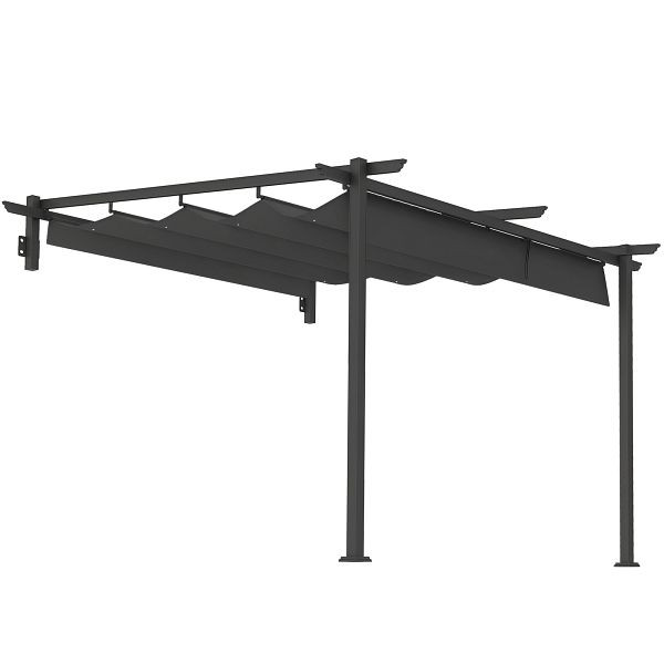 Outsunny Gartenpavillon 3 x 3m, einziehbares Dach, Wandmontage, Metallrahmen, Dunkelgrau, 84C-469V00CG