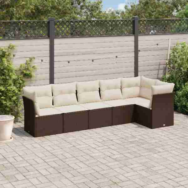vidaXL 6-tlg. Garten-Sofagarnitur mit Kissen Braun Poly Rattan, UV-beständig, 3217663