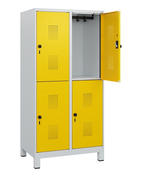 C+P Doppelstöckiger Spind Evolo PLUS, Füße, 4 Fächer, 1630x800x500mm, 7035/1023, Drehriegel, 0493105-22 S10001