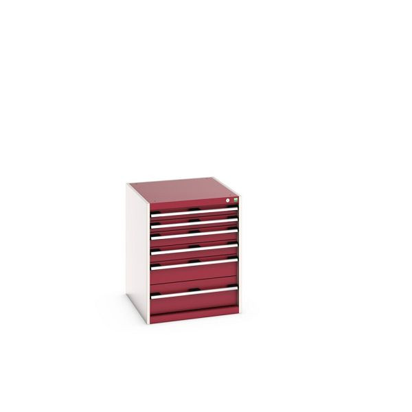 bott cubio Schubladenschrank bestückt, mit 6 Schubladen, BxTxH: 650x750x800mm, RAL 7035/3004, Purpurrot, 40027019.24V