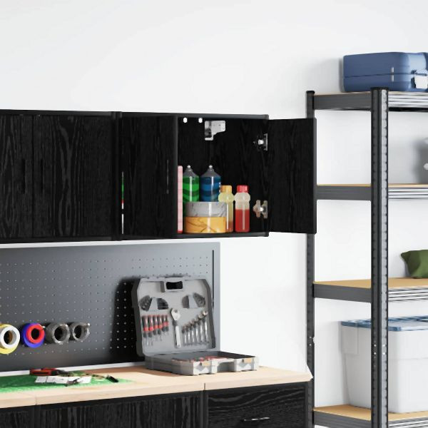 vidaXL Garagen-Wandschrank Schwarz Holzwerkstoff, 860645