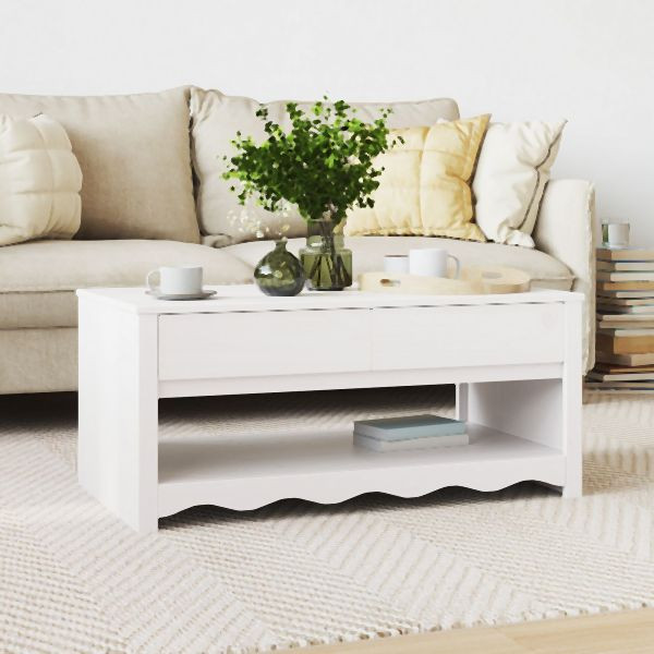 vidaXL Couchtisch "DRAMMEN" Weiß 99x55x45 cm Massivholz Kiefer, 42003045