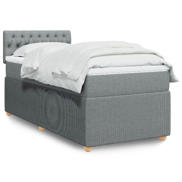 vidaXL Boxspringbett mit Matratze Hellgrau 90x200 cm Stoff, 3289646