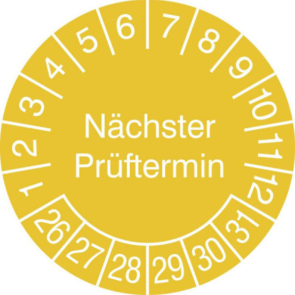 Stein HGS Prüfplaketten mit Jahresfarbe (6 Jahre), Ø 20 mm, gelb, 2026-2031, 31.3711-26