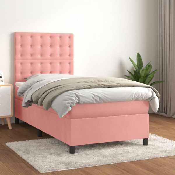 vidaXL Boxspringbett mit Matratze Rosa 90x200 cm Samt, 3143246