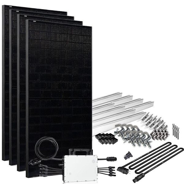 Offgridtec Solar-Direct 1640W HM-1500 Solaranlage Full Black Schuko-Anschluss - 5m Anschlusskabel – Montageset Balkongeländer, 4-01-014535-025