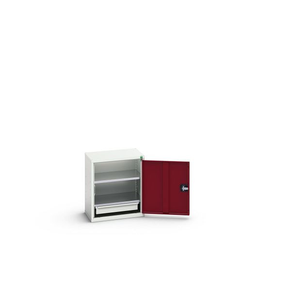 bott verso Economy Schrank, mit 2 Fachböden und 1 Schublade, BxTxH: 525 x 350 x 600 mm, Lichtgrau / Purpurrot, 16929003.24