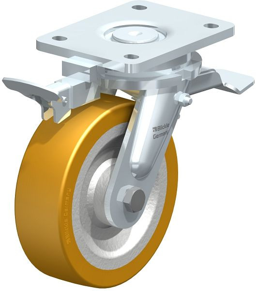 Blickle LO-SETH 160K-ST-RI4 Stahlgeschweißte Schwerlast-Lenkrolle mit Feststeller, Blickle Extrathane®, Hellbraun, 843910