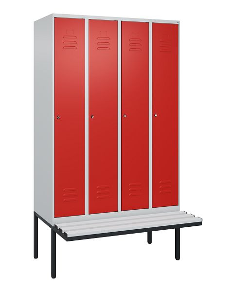 C+P Umkleidespind Classic PLUS, 4 Abteile, 2120x1200x815mm, 7035/3020, Zylinderschlösser, 3 Doppel-Haken, 0800407-40 S10017