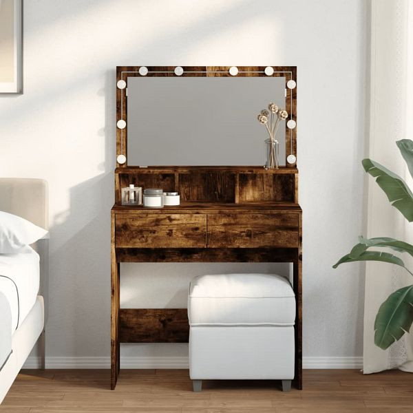 vidaXL Schminktisch mit LED-Beleuchtung Räuchereiche 80x41x134,5 cm, 848189