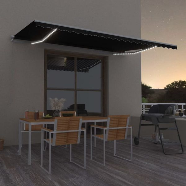 vidaXL Markise Manuell Einziehbar mit LED 500x300 cm Anthrazit, 3068944