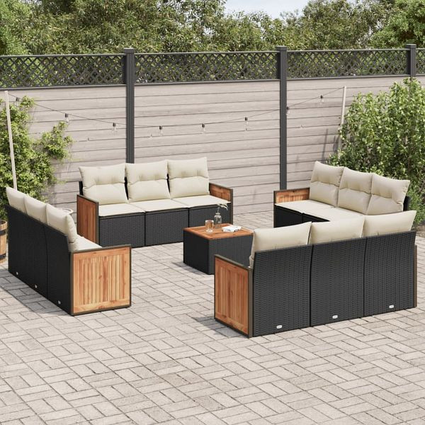 vidaXL 13-teilig Garten-Sofagarnitur mit Kissen Schwarz Poly Rattan, 3227519