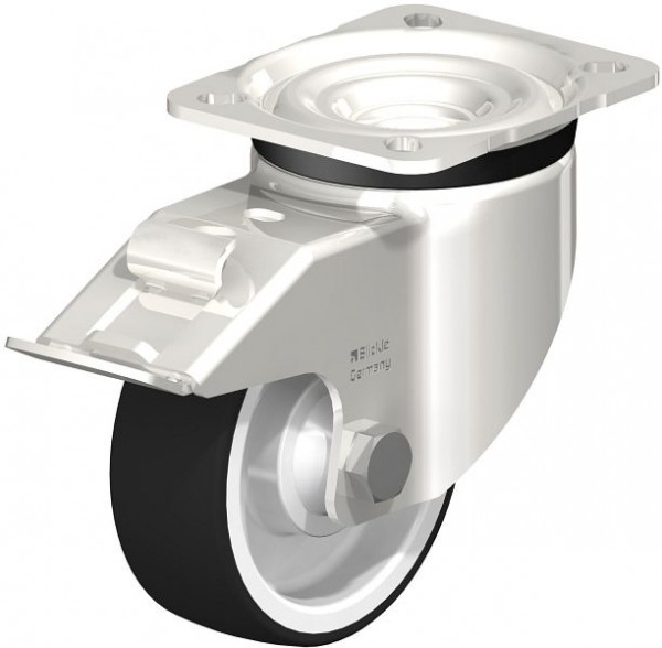 Blickle LKX-POTH 100KD-1-FI Edelstahl-Schwerlast-Lenkrolle mit Anschraubplatte & Feststeller, Thermoplastisches Polyurethan, Grau, 761559