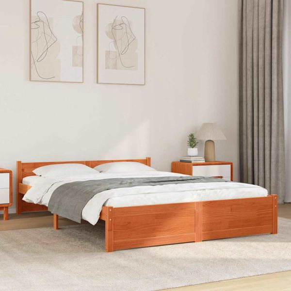 vidaXL Bettgestell Wachsbraun 150 x 200 cm Massivholz Kiefer, 870151