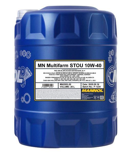 MANNOL Motoröl 2502 Multifarm STOU 10W-40, VE: 20 l, MN2502-20