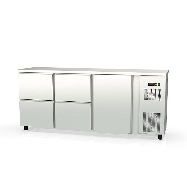 Vaiotec TOPLINE Barkühltisch 530 Edelstahl / 1 Tür & 4 Schubladen, 202,5x53x85 cm, 11433