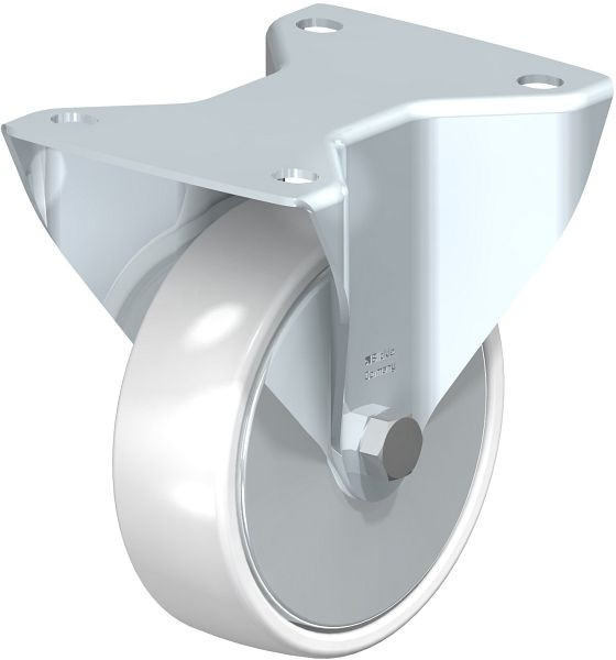 Blickle BK-PO 125K-3-FA Stahlblech-Bockrolle, schwere Ausführung, mit Anschraubplatte, Polyamid, Weiß, 746921