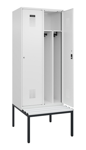 C+P Spind Evolo PLUS, 2 Abteile, 2120x800x815mm, 9016/9016, Haken 4, Zylinderschloss, Sitzfläche Kunststoff, Sitzbank, Trennwand, 0490507-22F S10100