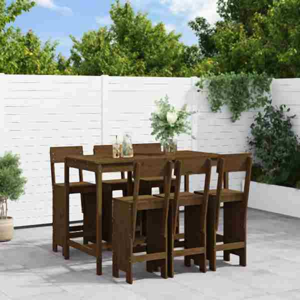 vidaXL 7-tlg. Gartenbar-Set Honigbraun Massivholz Kiefer, 3157814