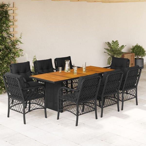 vidaXL 9-tlg. Garten-Essgruppe mit Kissen Schwarz Poly Rattan, 3212073