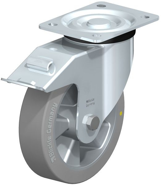 Blickle L-ALTH 180K-FI-AS Stahlblech-Lenkrolle, mittelschwere Ausführung, mit Anschraubplatte & Feststeller, Blickle Extrathane®, Grau, 847310