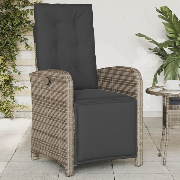 vidaXL Gartensessel mit Fußteil Verstellbar Grau Poly Rattan, 365187