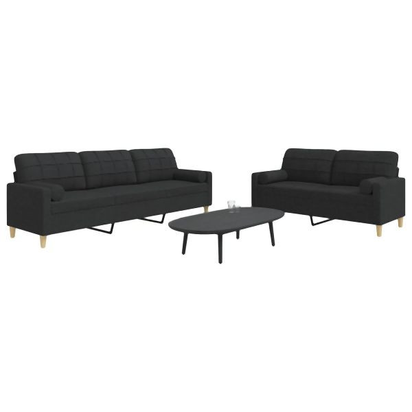 vidaXL 2-tlg. Sofagarnitur mit Dekokissen Schwarz Stoff, 3278339