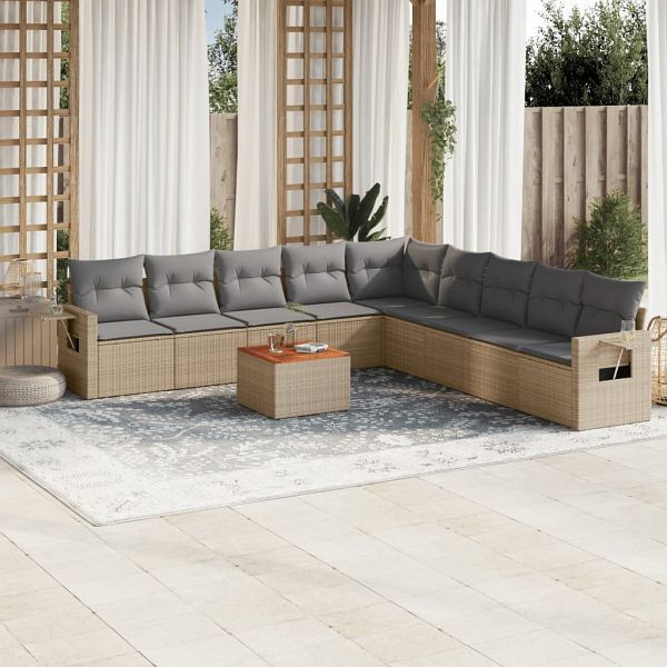 vidaXL 10-teilig Garten-Sofagarnitur mit Kissen Beige Poly Rattan, 3256941