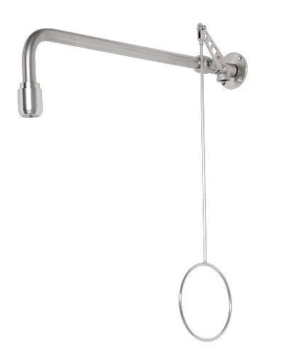 DENIOS Körper-Notdusche aus Edelstahl, poliert, Wandmontage, DVGW-Zulassung, 201250