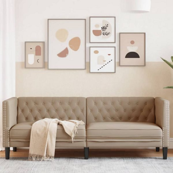 vidaXL Chesterfield-Sofa 3-Sitzer Cappuccino Kunstleder, 372671