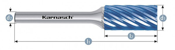 Karnasch Hartmetall-Frässtift Blue-Tec beschichtet ZYA/ HP-9 d1= 3,0 / l2= 14 / d2= 3 / l1= 38mm, VE: 4 Stück, 116031005