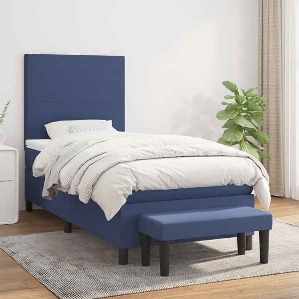 vidaXL Boxspringbett mit Matratze Blau 90x200 cm Stoff, 3136411