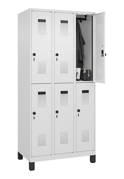 C+P Doppelstöckiger Spind Evolo PLUS, mit Füßen, 6 Fächer, 1950x900x500mm, 9016, Frontfarbe RAL 9016 Verkehrsweiß, Drehriegel, 049310-30 S10020