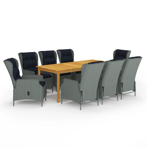 vidaXL 9-tlg. Garten-Essgruppe Hellgrau, Polyester, 3067936