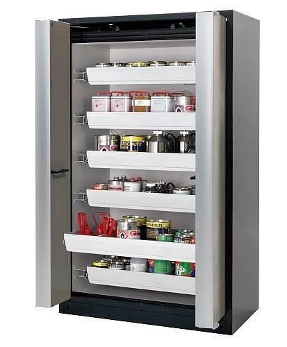 asecos Gefahrstoffschrank Select W-126, 1200 mm, 6 Auszugswannen, Falttüren grau, 3214904130017